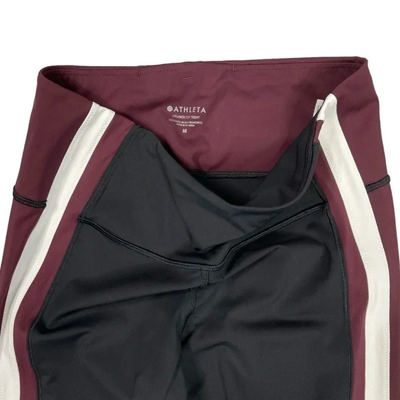 athleta tight medium crunch 7/8 colorblock stripe black maroon - Picture 2 of 5